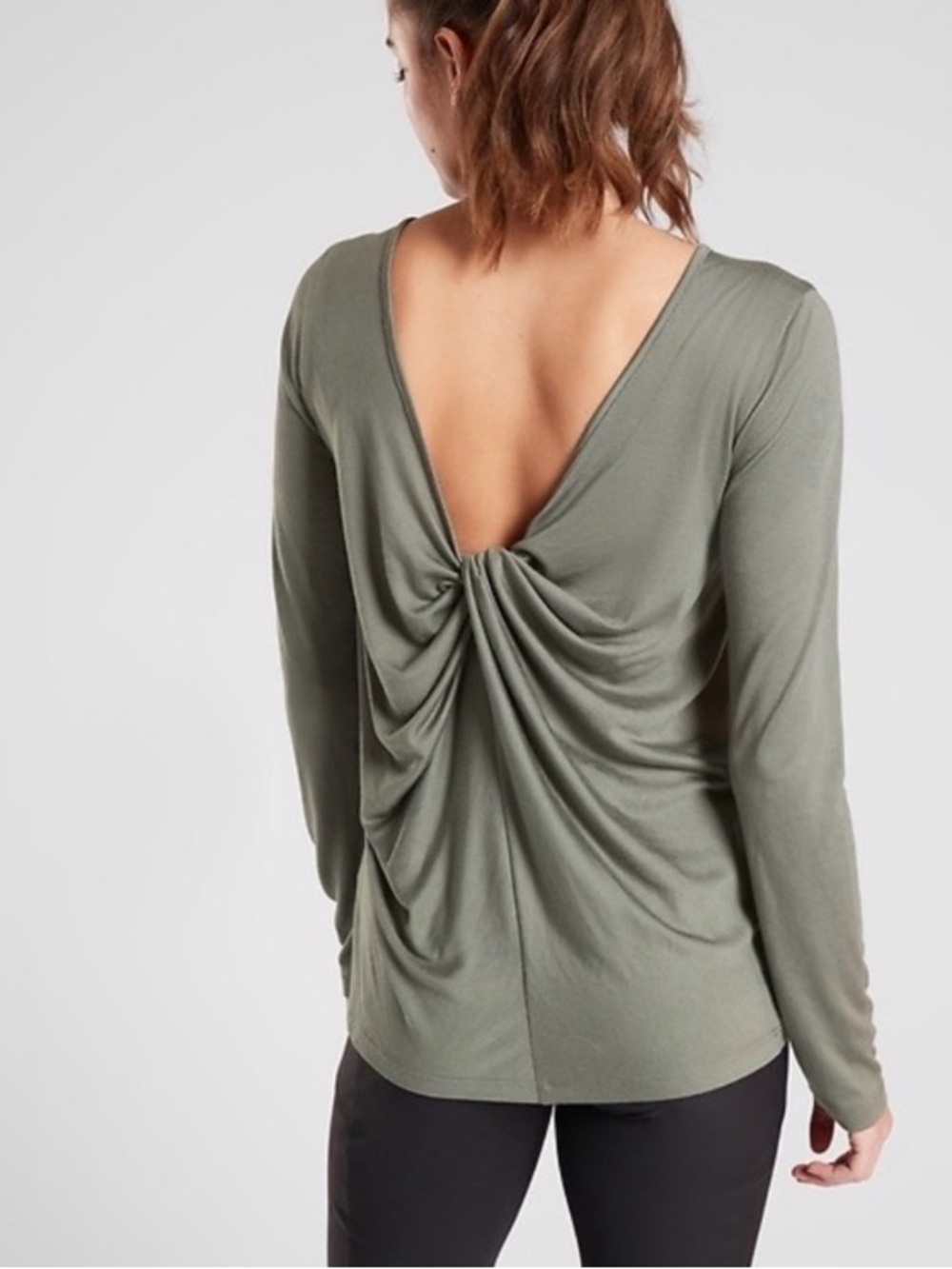 Athleta Twist-Back Long Sleeve Top in Olive